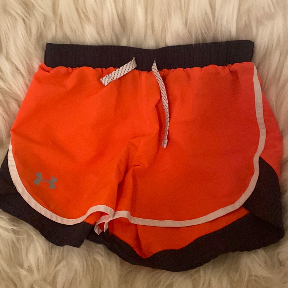 Under Armour athletic shorts with drawstring. Great for running. Neon